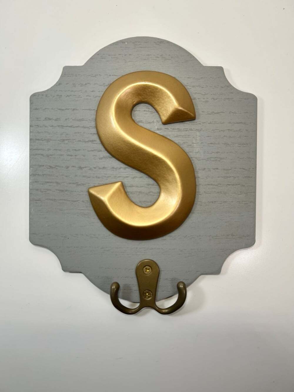 Coat Hook key Hook wall mount Gold S Monogram Decor plaque grey